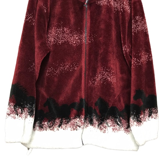 Large Vintage Coastlines Plush Zip Up Burgundy Teddy Jacket Coastal Coat - Picture 5 of 11